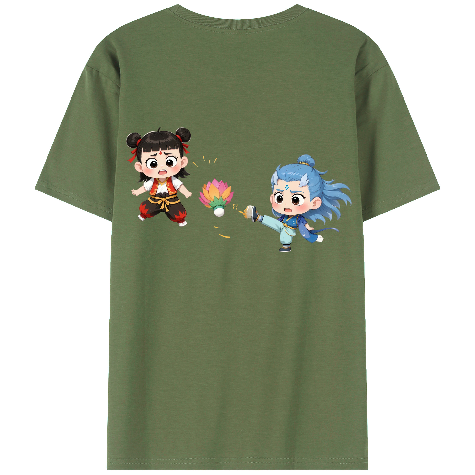 （画像用） Ne Zha 2 ナタ 魔童の大暴れ 綿100％ メンズ半袖Tシャツ（バックプリント） 通気性